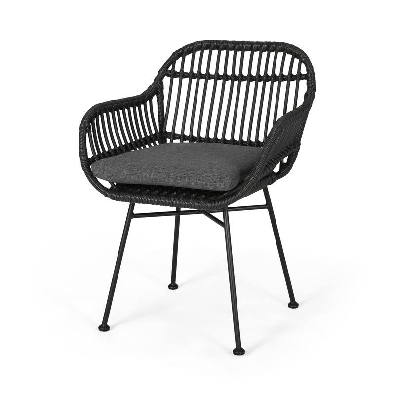 Set of 2 Modern Indoor/Outdoor Rattan Accent Chairs with Metal Legs