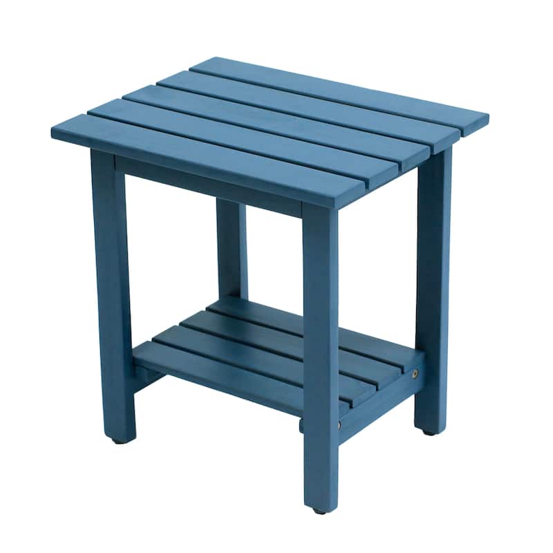Kellie 16.1" Slatted Solid Acacia Wood Indoor/Outdoor Side Table with Shelf, By JONATHAN Y - Nautical Blue