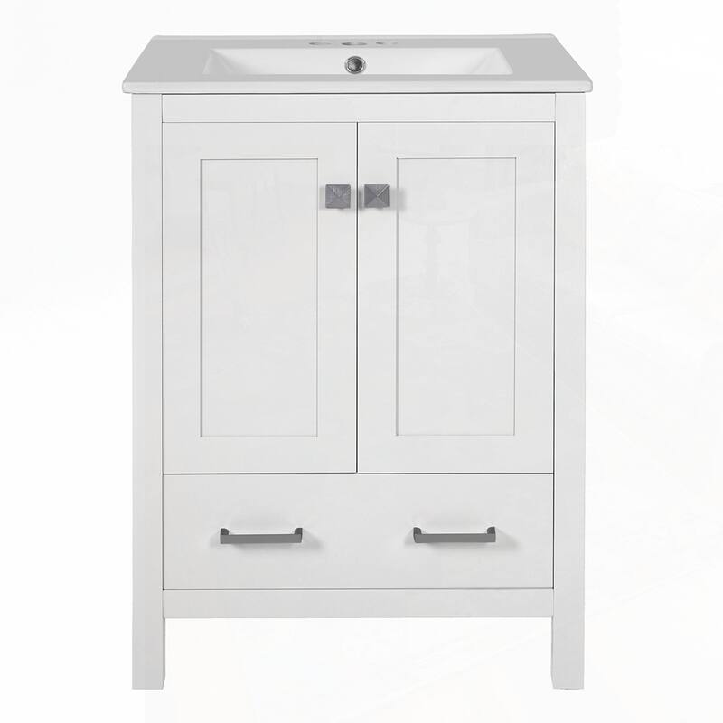bathroom vanity with integrated undermount basin and a storage cabinet featuring 2 doors and 1 drawer