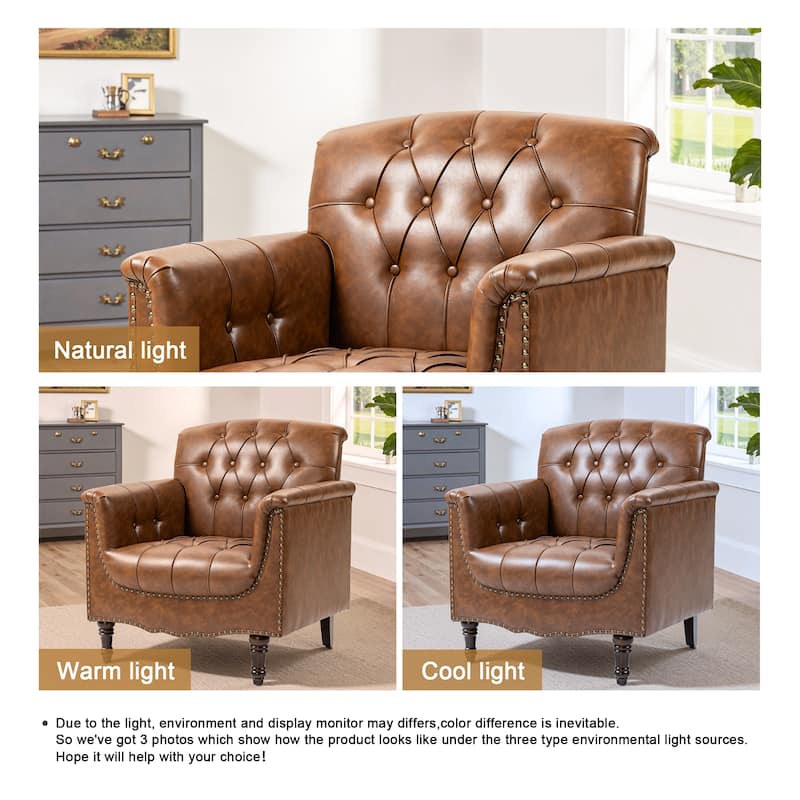 Tufted Accent Chair Vegan Leather Armchair for Living Room