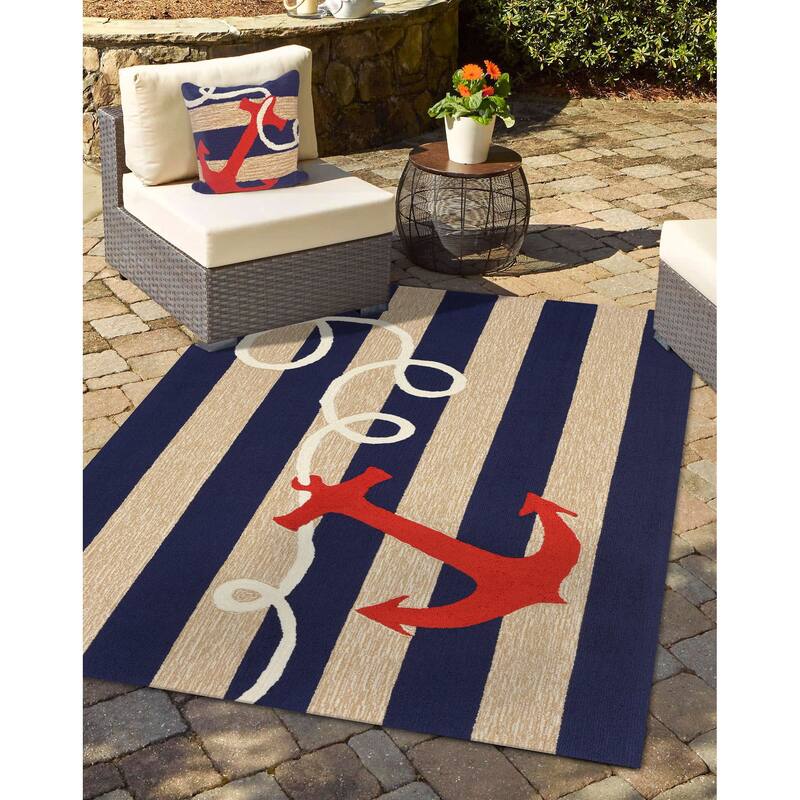Liora Manne Frontporch Anchor Indoor/Outdoor Rug Navy 5'X7'6"