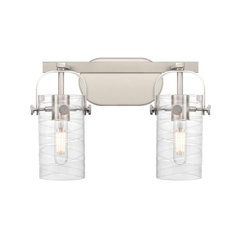 Innovations Lighting 423-2W-10-15 Pilaster II Cylinder Vanity Pilaster - Satin Nickel / Deco Swirl