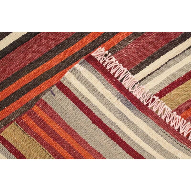 Hand Woven Oriental 100% Wool Carpet Southwestern Geometric Oranges & Rust Kilim Area Rug - 10' 1'' X 4' 11''