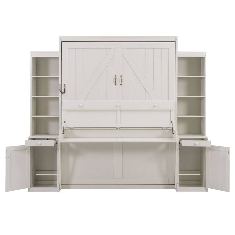 Queen Murphy Bed Cabinet with Fold-Down Desk, Power Hub & Mega Storage System by Harper&Bright Designs