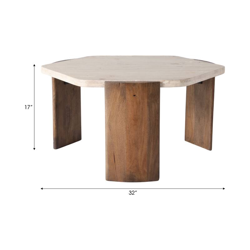 Mango Wood Hexagon Coffee Table - Brown, 32" - 32.0"