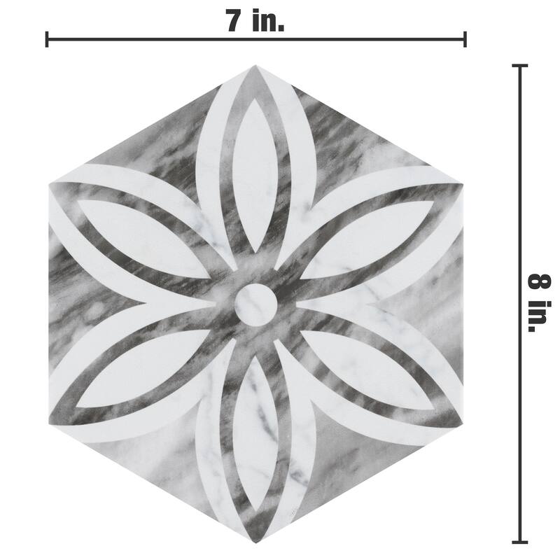 Merola Tile Classico Bardiglio Hex Lily 7" x 8" Porcelain Floor and Wall Tile