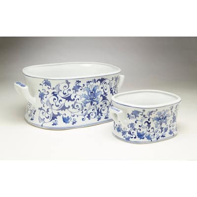 Aa Importing 59813 Blue And White Foot Bath - Set Of 2 - 8 X 19 X 11.5 inches