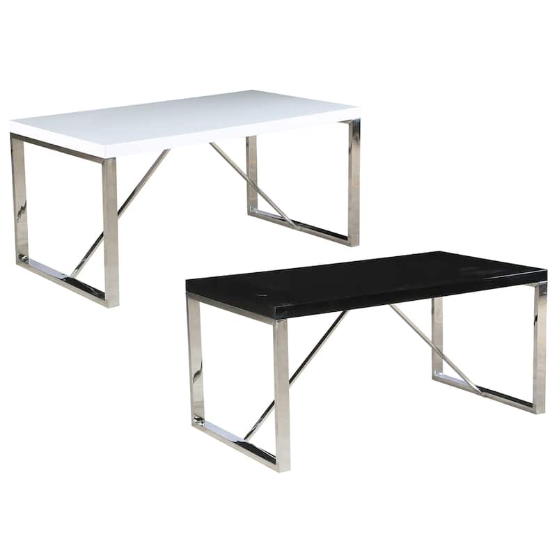 Modern Mid Century Glossy Paint Wood top Silver Chrome Steel Leg Base Rectangle Dining Table Home Office Restaurant