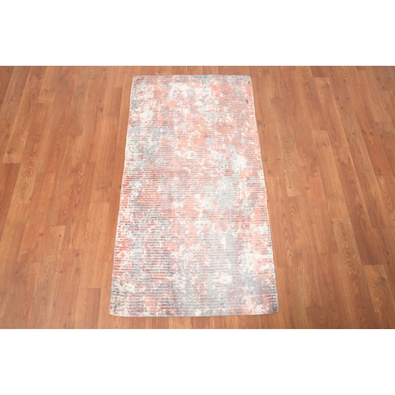 Hand Knotted Oriental Viscose Silk Carpet Modern Abstract Coral Abstract Area Rug - 4' 0'' X 2' 0''