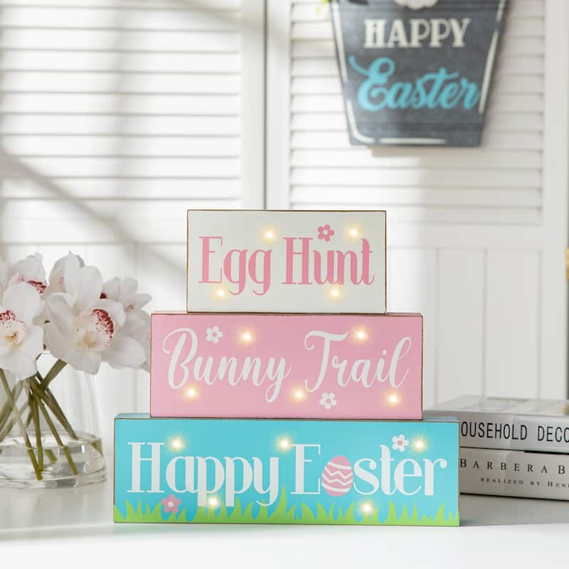 Glitzhome LED Lighted Wooden Easter Table Sign Spring Home Decor Party Supplies Props Gifts