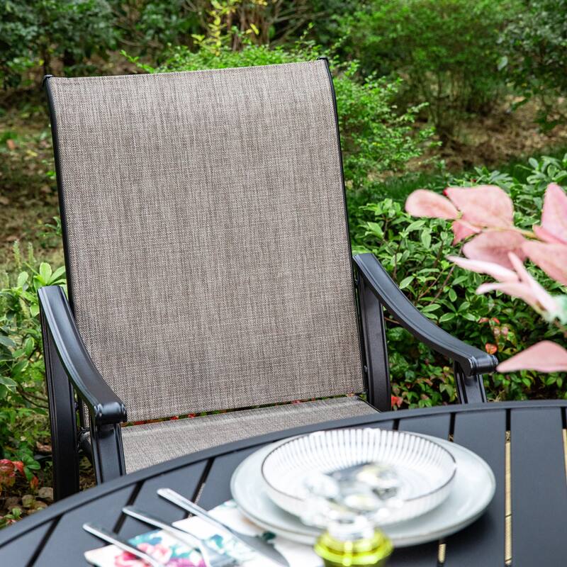 MAISON ARTS 5/7-Piece Patio Dining Set, Round Metal Table and 4/6 Textilene Fabric Padded Armchairs
