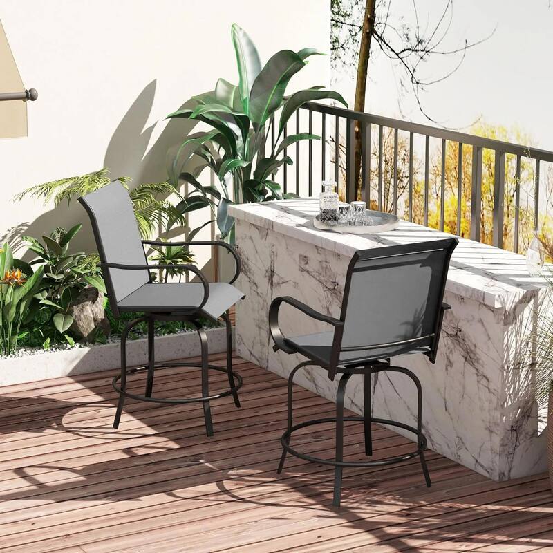 Outdoor Bar Stools Set of 2, 360° Swivel Bar Height Chairs