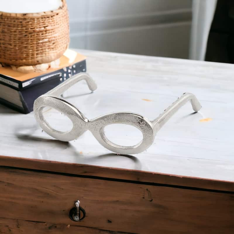 HomeRoots 8" Silver Textured Oval Glasses Tabletop Sculpture - 2.5 x 6.5 x 6.5