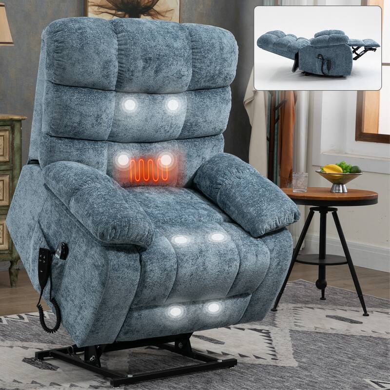 Roomfitters Dual Motor Power Lift Recliner Chair with Heat Massage Oversized Infinite Position Sofa with Cup Holders - Blue