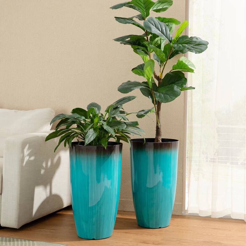 Glitzhome 23.5"H Set of 2 Oversized Gradient Blue Green Red Planter Tall Plastic Flower Pot