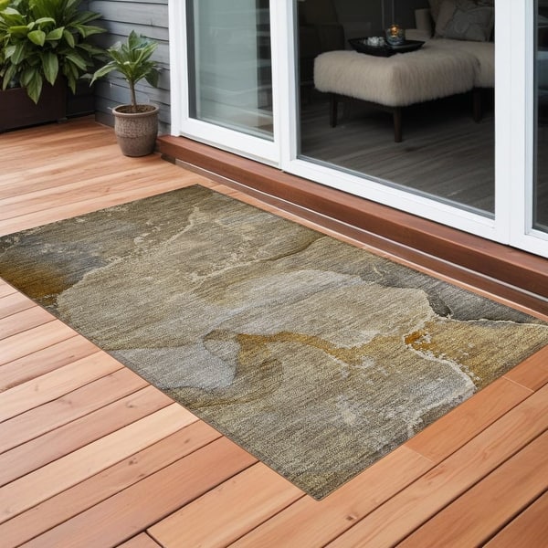 2' x 3' Brown Abstract Indoor Outdoor Area Rug
