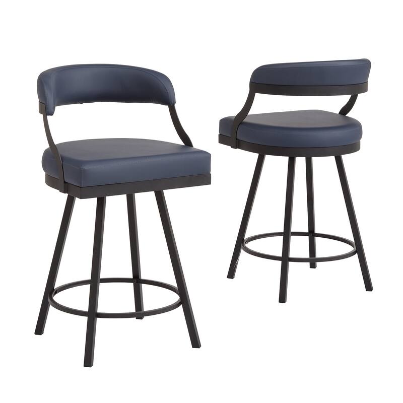 Bacalar Black Finish Metal Vegan Leather Swivel Chair (Set of 2) by iNSPIRE Q Modern - Blue - Counter Height