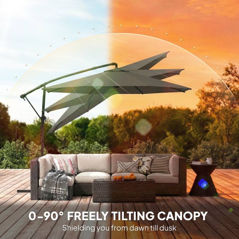 Outsunny 10 ft Offset Patio Umbrella with Cover, Round Hanging Cantilever Umbrella with 6-Position 360° Rotation, Sky Blue