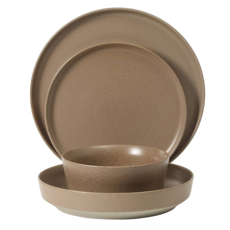Gibson Elite Overbrook 16-Piece Pottery Clay Stoneware Stackable Dinnerware Set - Plates & Bowls, Reactive Glaze, Service for 4