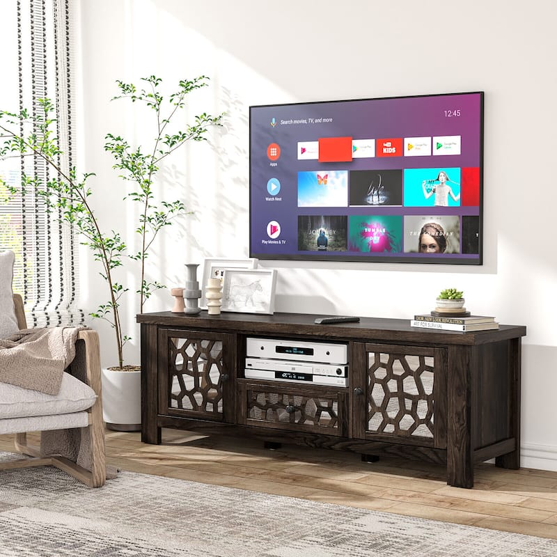 Gymax 55'' Retro TV Stand Media Entertainment Center w/ Mirror Doors &