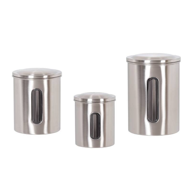 Creative Home Set of 3 Pieces Stainless Steel Canister, Kitchen Storage Jar with Clear See Through Window - Silver