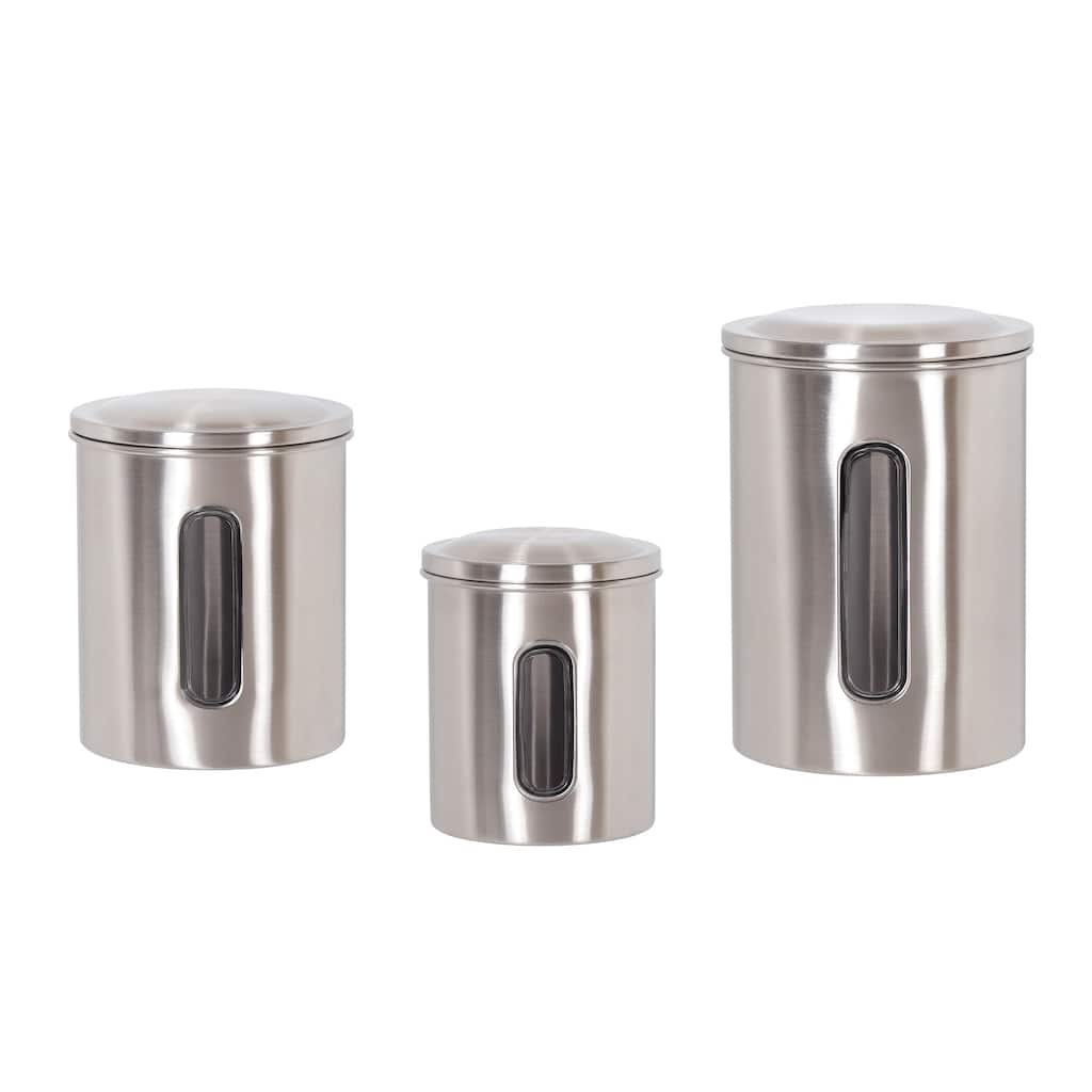 Creative Home Set of 3 Pieces Stainless Steel Canister, Kitchen Storage Jar with Clear See Through Window