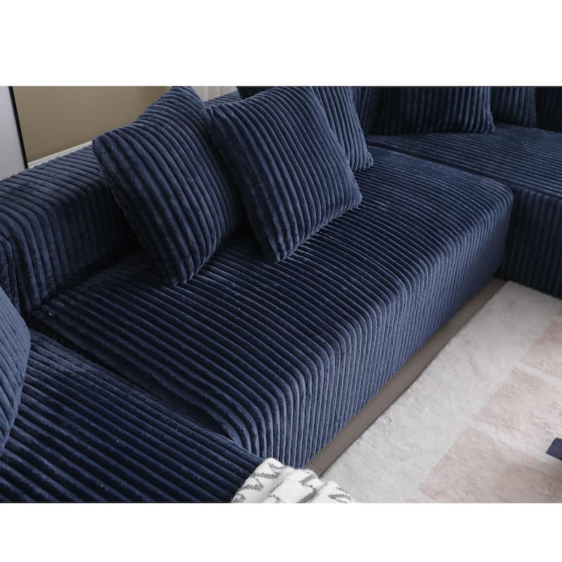 133.45" Modular Sectional Couch, U-Shaped Floor Sofa with Chaise Lounge, Modern Corduroy Upholstered Sofa for Living Room