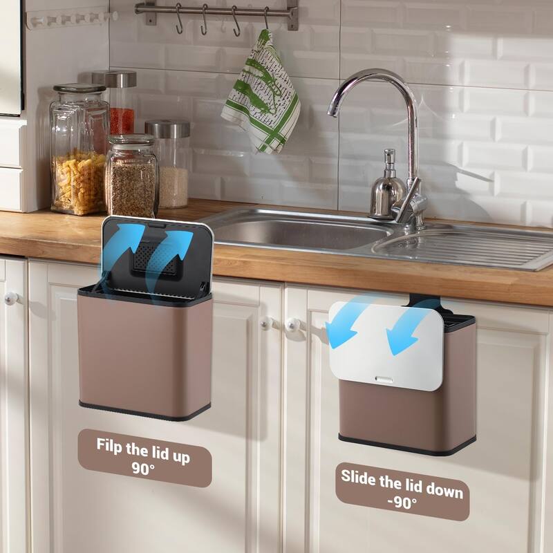 1.3-Gallon / 5 L Stainless Steel Trash Can with Charcoal Filter Lid and Hanging Hook Brown