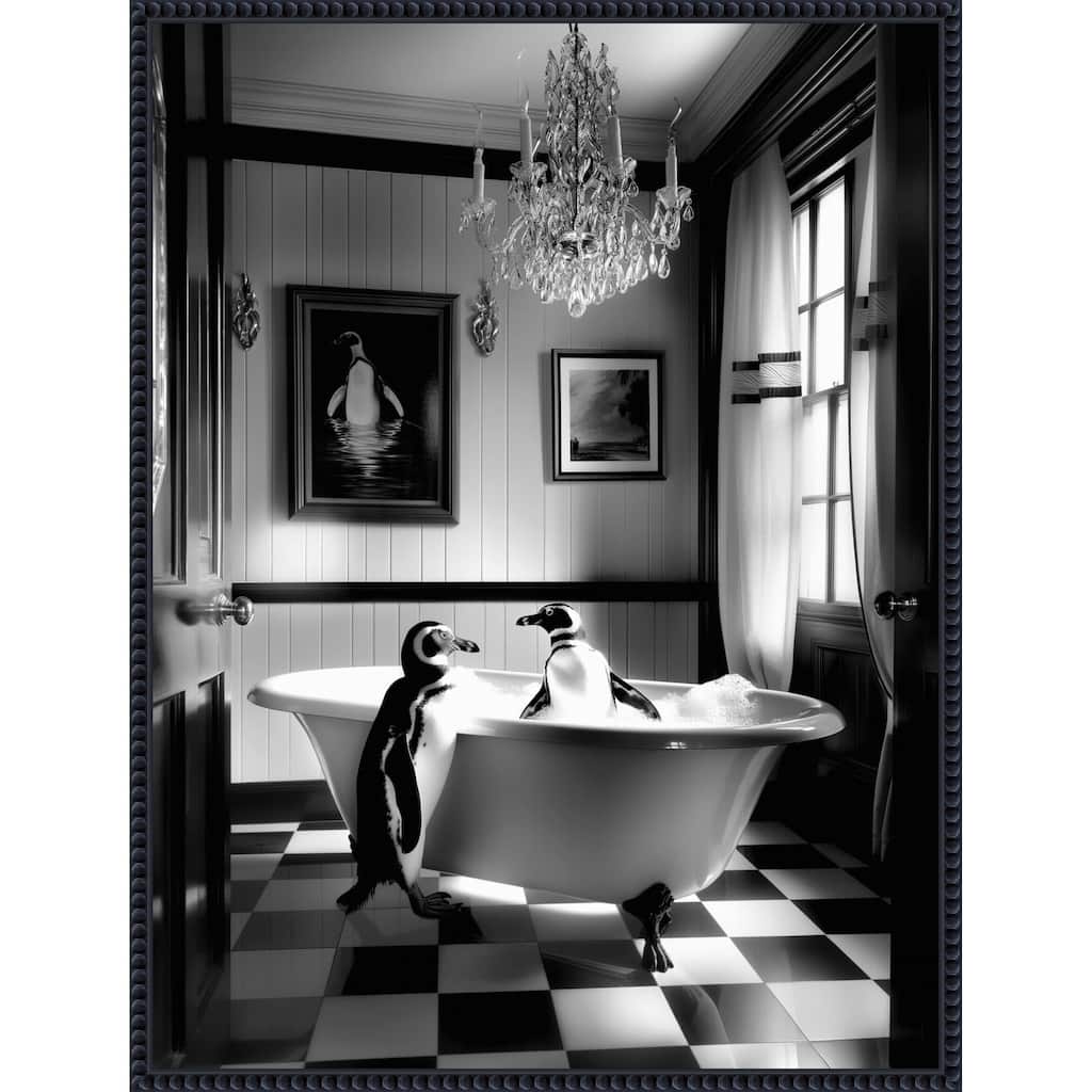 Penguin Romance by Niky Rahner Framed Canvas Wall Art