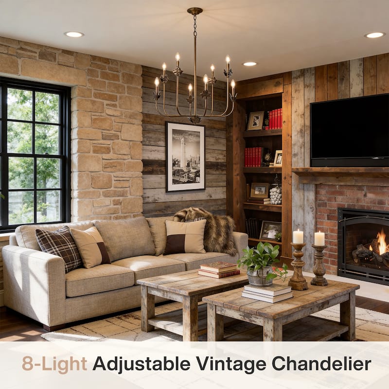 8-Light Rustic Industrial Chandelier with Adjustable 60'' Chain