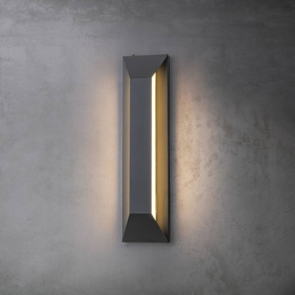 CraftHome H22" Dawn Modern Outdoor Wall Light Integrated LED Exterior Wall Sconce with Black Trapezoid Design and Acrylic Shade