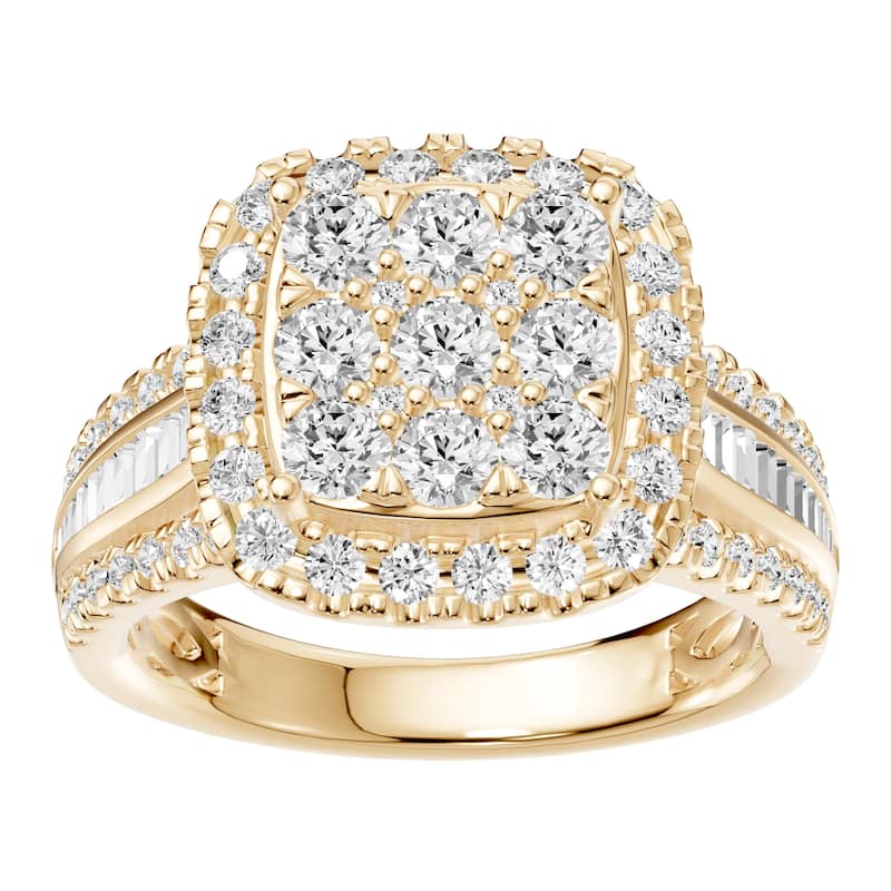 AEON Luminara Royale Cushion 1.50ct Lab Grown Diamond Cluster Halo Ring - 6.5 - Yellow