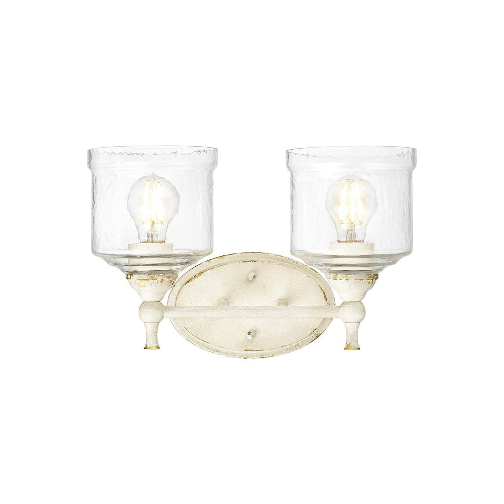 Keating 2 Light Bath Vanity in Antique Ivory with Hammered Water Glass Shade - White