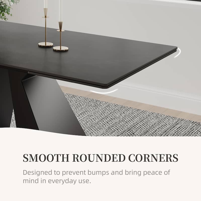 63"-95" Extendable Modern Dining Table, Matte Sintered Stone Table Top, Modern Kitchen Table for 6-10 - 94.5" x 35.4"