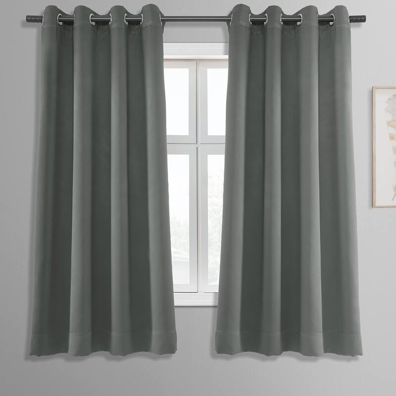 Exclusive Fabrics Room Darkening Grommet Curtain Panel Pair 63 Inches Long (2 Panels) - Neutral Grey
