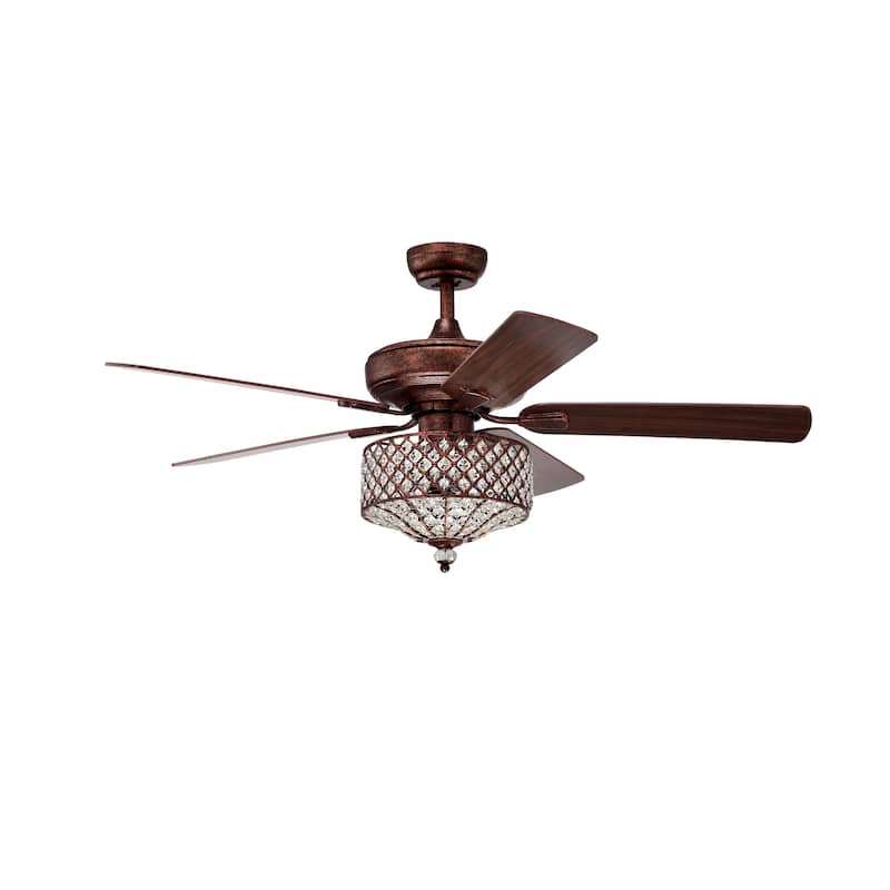 Irene Rustic Bronze 52-Inch 5-Blade Metal/Crystal Drum Shade Lighted Ceiling Fan (Includes Remote)