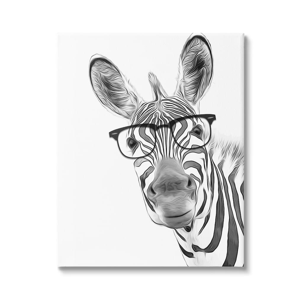 Stupell Funny Zebra Wearing Glasses Black White Monochrome Design Canvas Wall Art