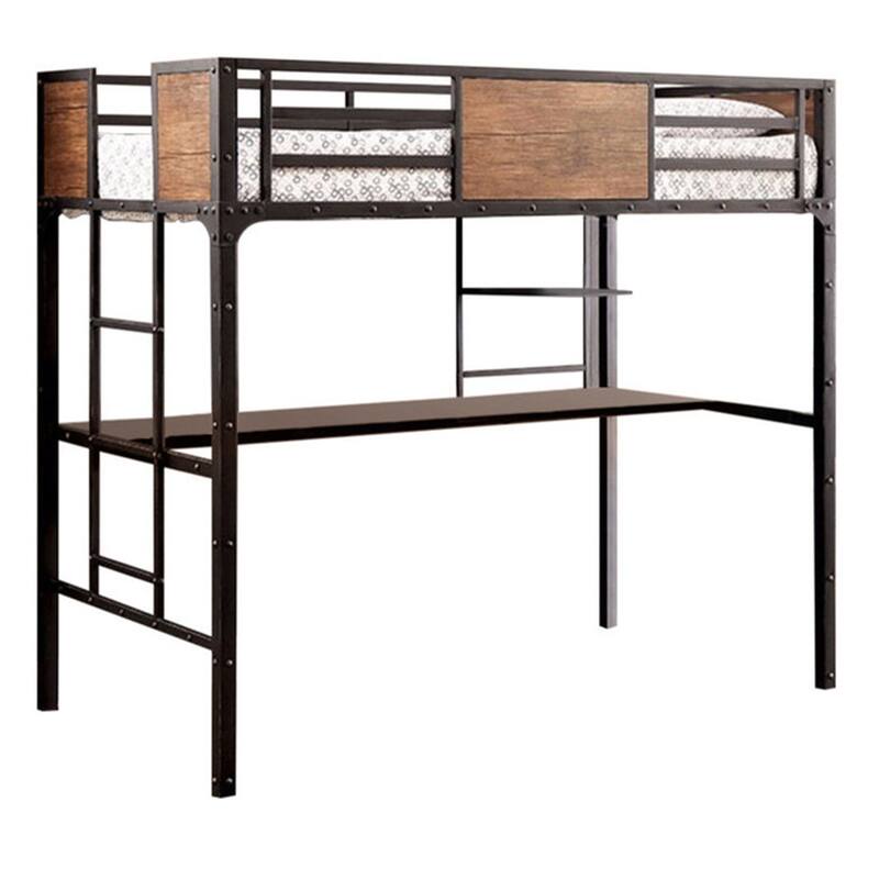 Wooden & Metal Twin Size Bunk Bed with Workstation, Black
