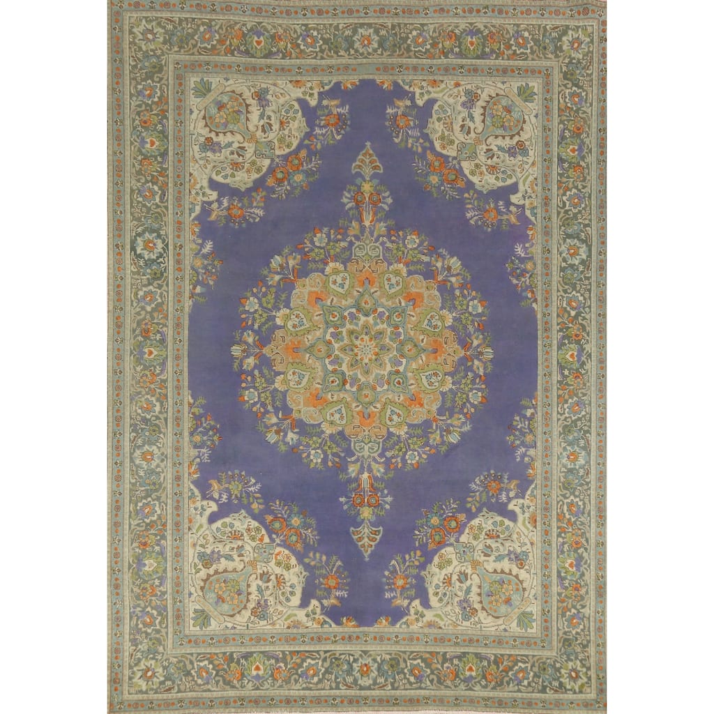 Hand Knotted Oriental 100% Wool Carpet Traditional Floral Purples Tabriz Area Rug - 11' 0'' X 8' 2''