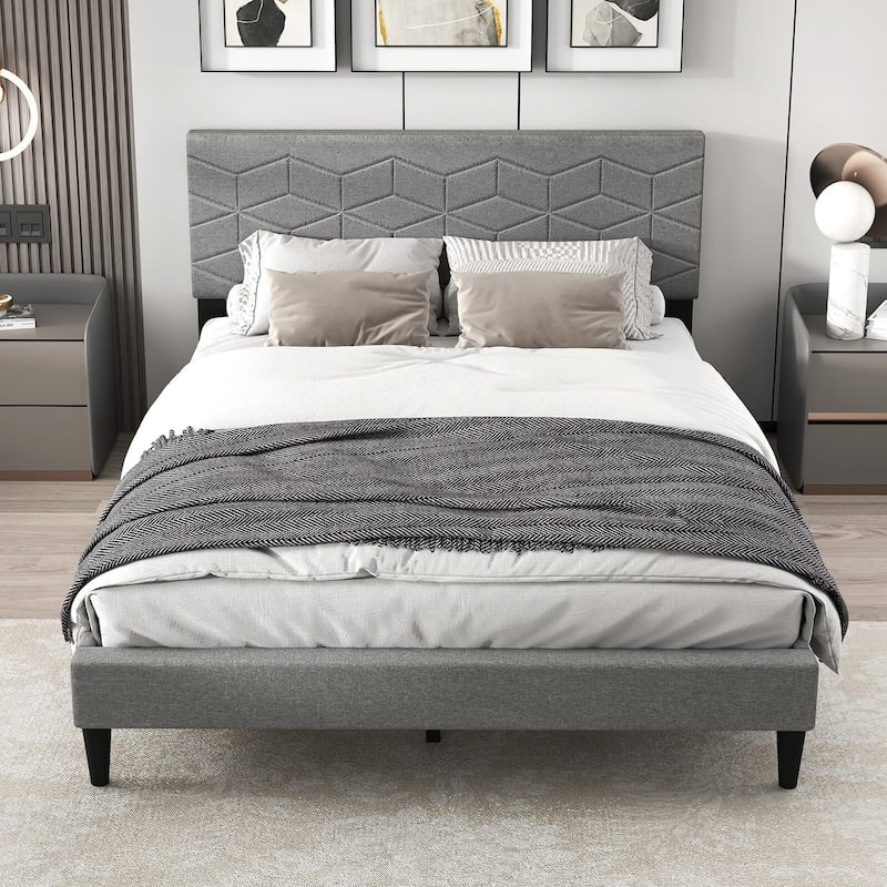 Costway Twin/Full/Queen Size Bed Frame with Linen Fabric Upholstered