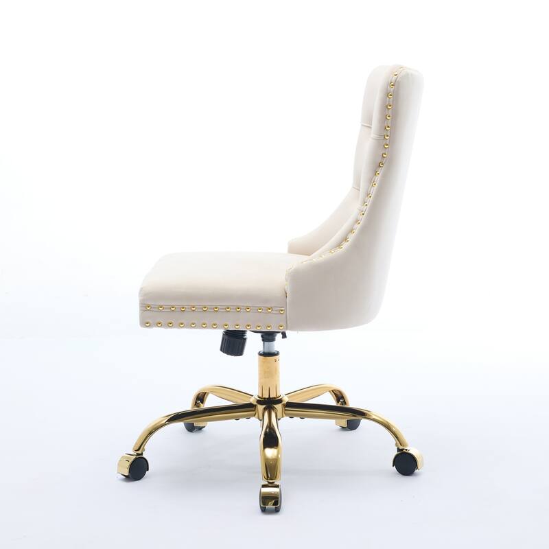 Roomfitters Velvet Tufted Office Chair, Adjustable Swivel Desk Chair with Gold Metal Base and Nailhead Trim