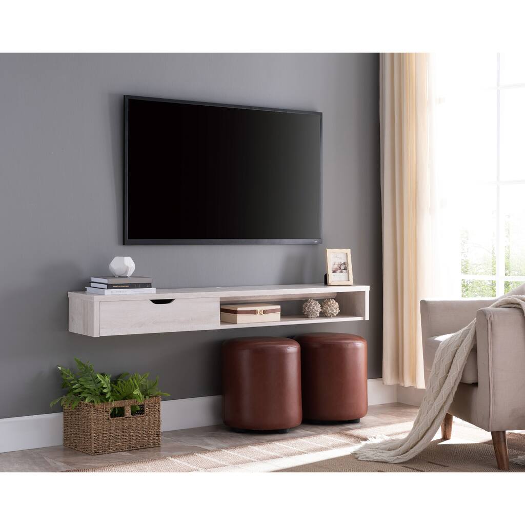 DH BASIC Wall-Mounted Oak 60" Multi Storage TV Console by Denhour