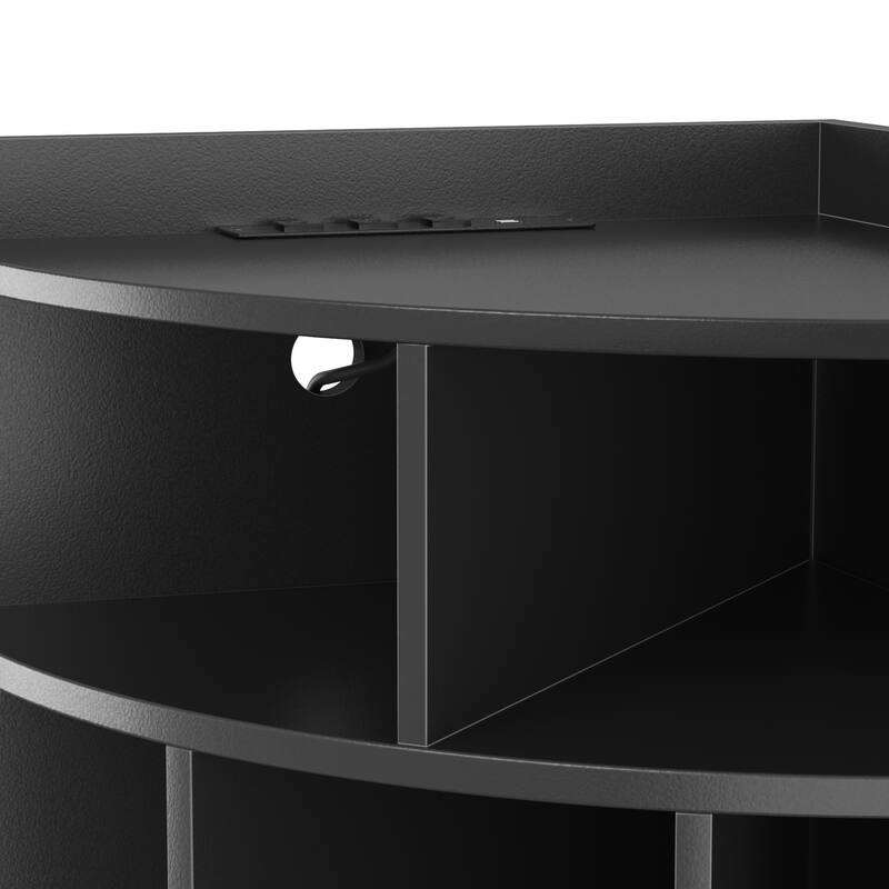 VECELO 4-Tier Adjustable Corner Bookshelf with Charging Station 3 AC Outlets & 2 USB Ports Waterproof Eco-Friendly Design