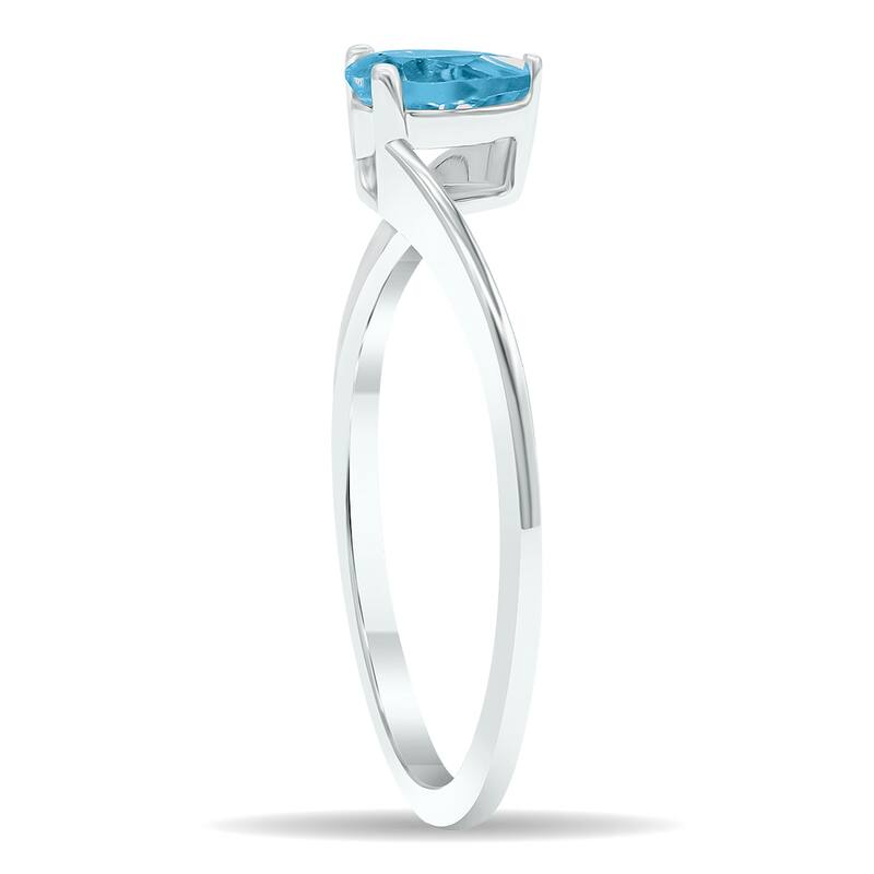Women's Solitaire Blue Topaz Wave Ring in 10K White Gold