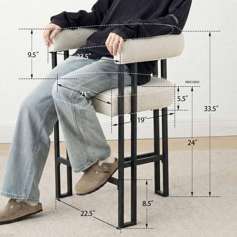 24" Seat Height Upholstered Tweed Solid Back Counter Stool