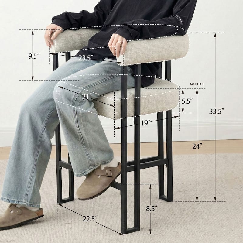 25" Seat Height Upholstered Tweed Black Matel Counter Stool