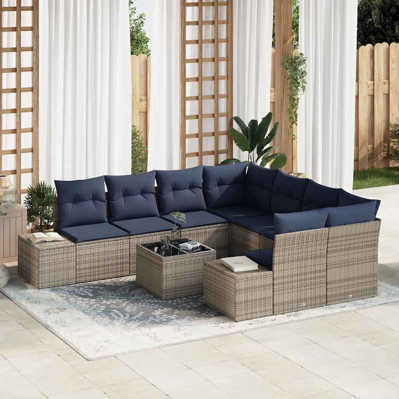 vidaXL 9 Piece Garden Sofa Set with Cushions - 103.9×92.1×27.2 - Grey