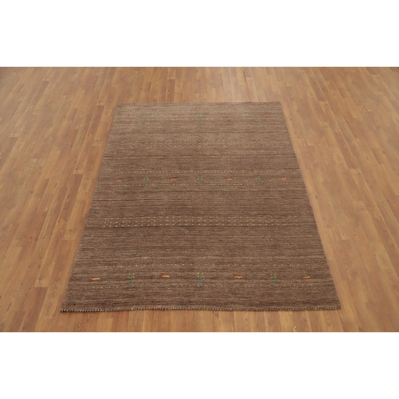 Hand Knotted Oriental 100% Wool Carpet Tribal Animal Pictorial Brown Gabbeh Area Rug - 7' 0'' X 5' 2''