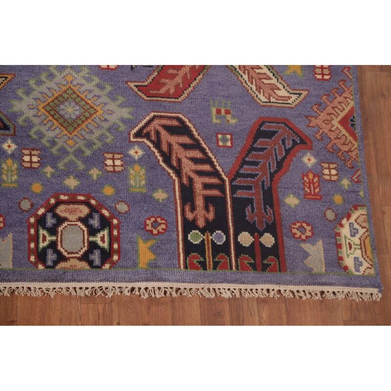 Traditional Purple Kazak Area Rug Handmade Wool Carpet - 9'0"x 11'9"