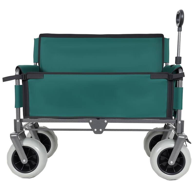3-in-1 Folding Wagon with Bench Seat - 500lbs Capacity, 9"x4" Beach Tires for Camping & Beach, green